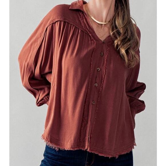 NWT Blu Pepper Fall in Love Boho Top Rust Red Sz Large - Picture 1 of 10